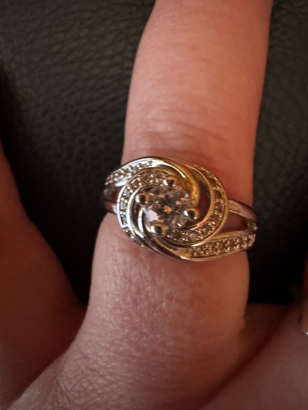 Silver R S Covenant Swirl Halo Ring with Central CZ